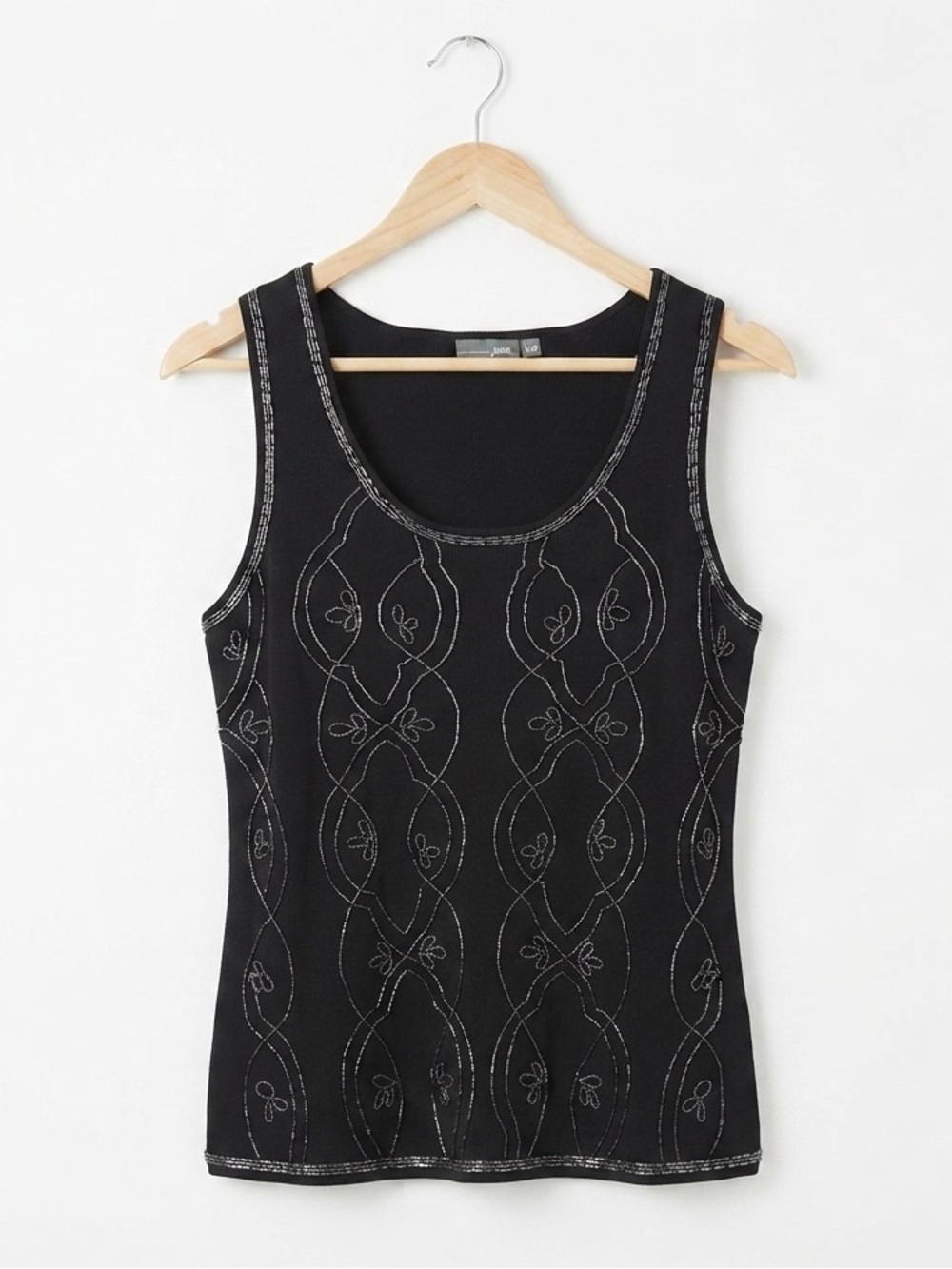 JANA Sleeveless Knit Tank Top Black Beaded NWOT